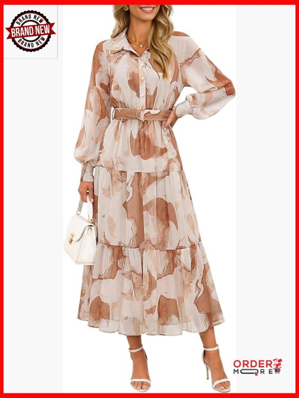Spring Floral Long Sleeve Maxi Dress with Belt